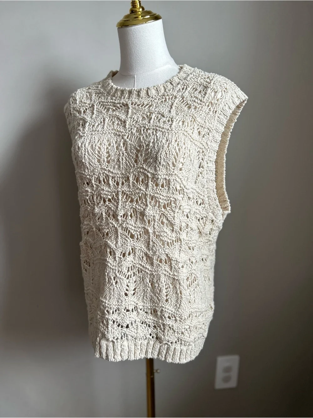Cotton Cream Crochet Sleeveless Sweater Vest tank summer boho natural earthy - Picture 2 of 12